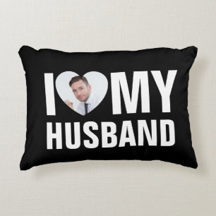 I Love My Partner Custom Photo Heart and Text Accent Pillow