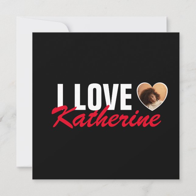 I Love My Partner Custom Photo Heart and Text Holiday Card (Front)