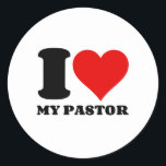 I LOVE MY PASTOR CLASSIC ROUND STICKER<br><div class="desc">funny,  cool,  love,  heart,  gifts,  I love,  awesome,  geek,  nerd,  Christmas,  birthday,  humor</div>