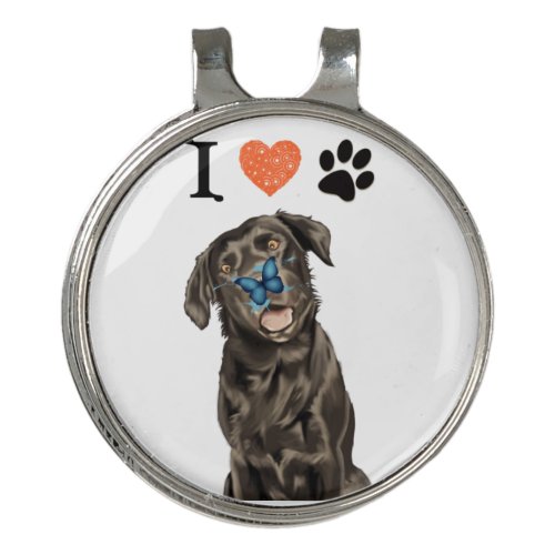 I Love My Paws Cute Labrador With Butterfly Golf Hat Clip