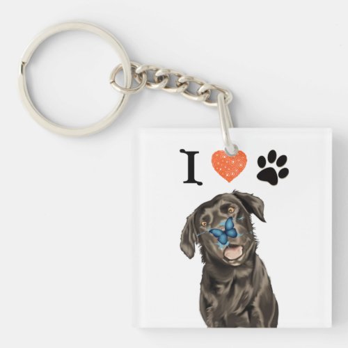I Love My Paws Cute Labrador With Butterfly Keychain