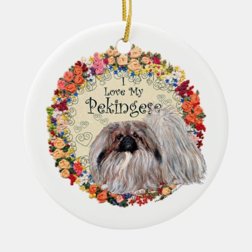 I Love My Pekingese Ceramic Ornament