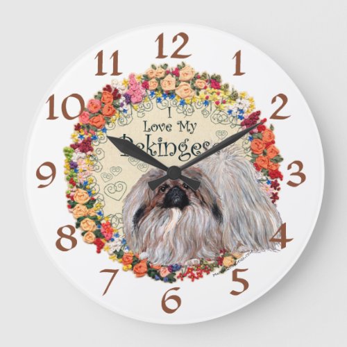 I Love My Pekingese Large Clock