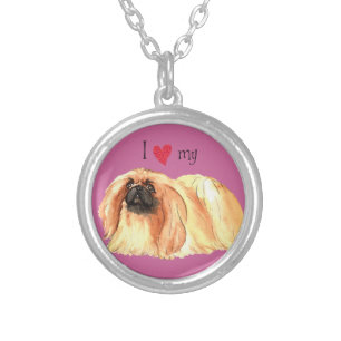 I Love my Pekingese Silver Plated Necklace