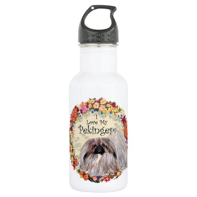 I Love My Pekingese Stainless Steel Water Bottle (Front)