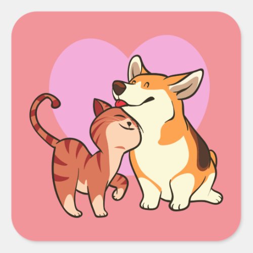 I Love My Pet  Cat and Dog Lover Square Sticker