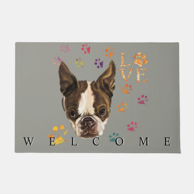 I Love My Pet Doormat Cute Dog Welcome Text (Front)