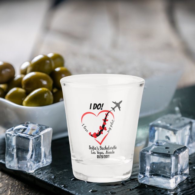 I love My Pilot, Airplane & Hearts, Bachelorette Shot Glass (Creator Uploaded)