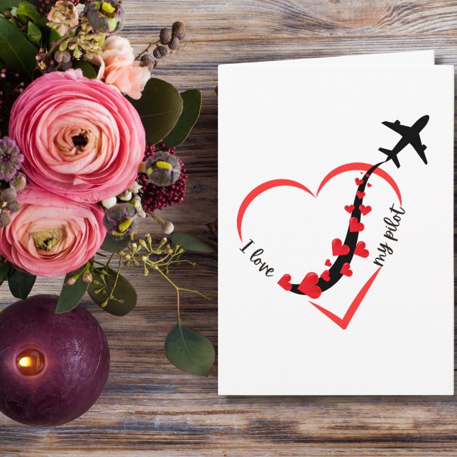 I love My Pilot Heart & Airplane Romantic Simple  Card (Creator Uploaded)