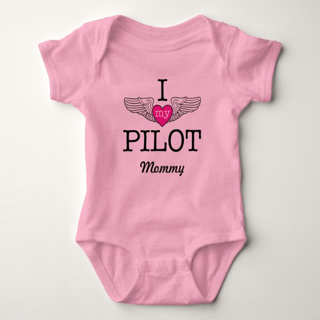 I Love My Pilot Mommy with wings graphic Baby Bodysuit (Front)