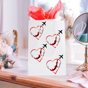 I love My Pilot Romantic Cute Heart and Airplane Medium Gift Bag