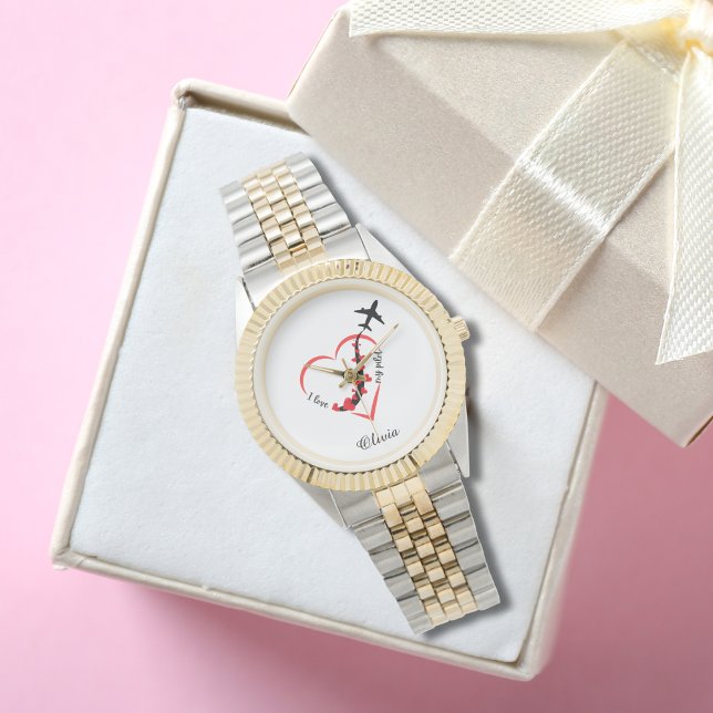 I love My Pilot Typography, Aviation, Personalized Watch (Creator Uploaded)