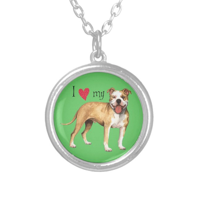 I Love my Pit Bull Terrier Silver Plated Necklace (Front)