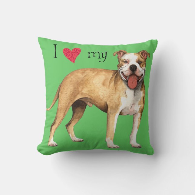 I Love my Pit Bull Terrier Throw Pillow (Front)