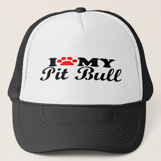 I Love My Pit Bull Trucker Hat (Front)