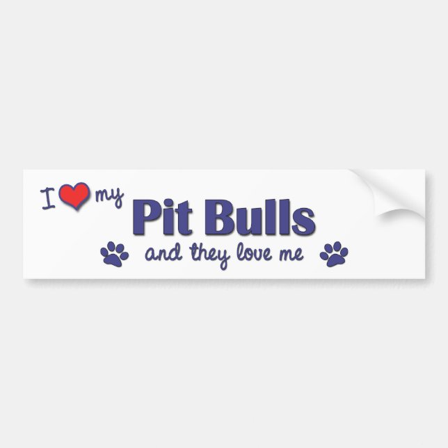 I Love My Pit Bulls (Multiple Dogs) Bumper Sticker (Front)