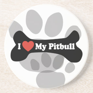I Love My Pitbull - Dog Bone Drink Coaster