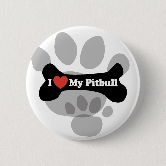 I Love My Pitbull - Dog Bone Pinback Button (Front)