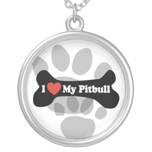 I Love My Pitbull - Dog Bone Silver Plated Necklace