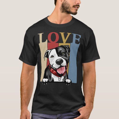 I Love My Pitbull Vintage Retro Dog Mom Dad T_Shirt