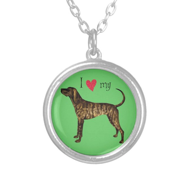 I Love my Plott Hound Silver Plated Necklace (Front)