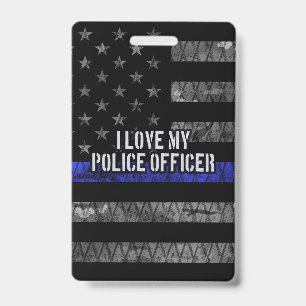 I Love My Police Officer Thin Blue Line Distressed Badge