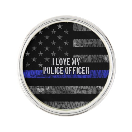 I Love My Police Officer Thin Blue Line Distressed Lapel Pin
