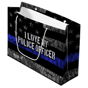 I Love My Police Officer Thin Blue Line Distressed Large Gift Bag