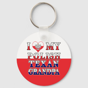 I Love My Polish Texan Grandpa Keychain