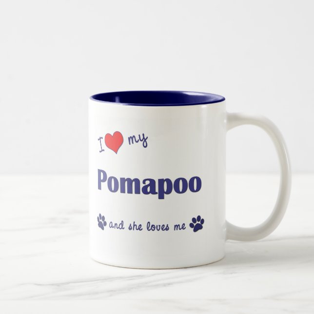 I Love My Pomapoo (Female Dog) Two-Tone Coffee Mug (Right)
