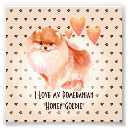 I Love My Pomeranian Add Name Custom Cartoon Dog Photo Print