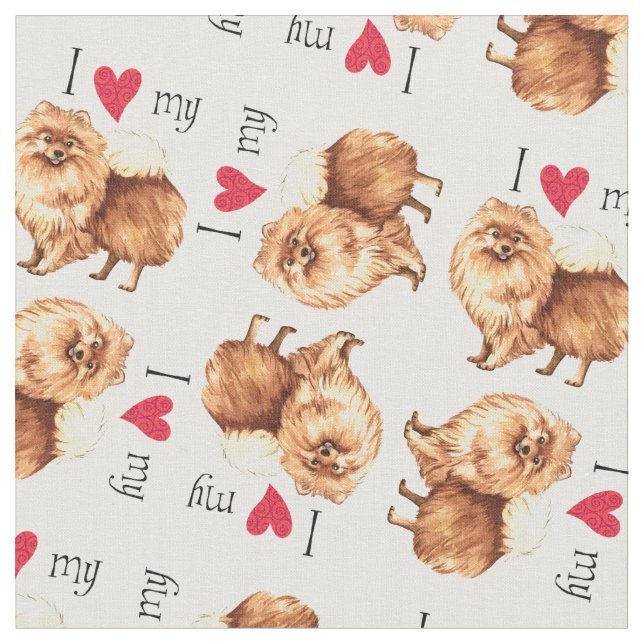 I Love my Pomeranian Fabric (Close Up)