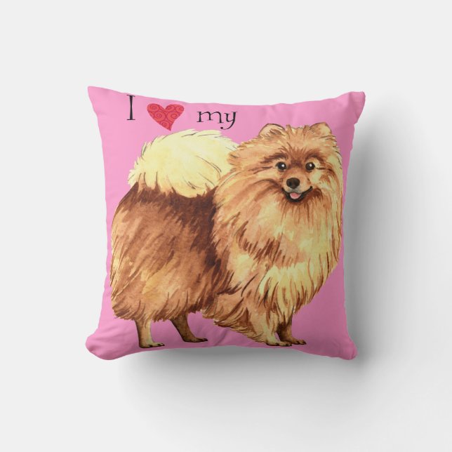 I Love my Pomeranian Throw Pillow (Front)