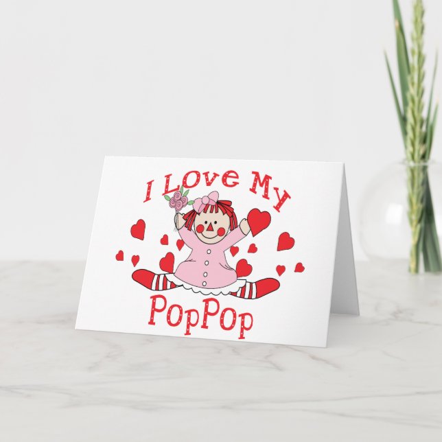 I love My PopPop Rag Doll & Hearts Card (Front)