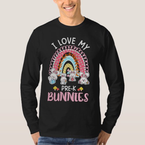 I Love My Pre K Bunnies Rainbow Easter Teacher T_Shirt
