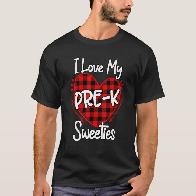 I Love My Pre k Sweeties Leopard Plaid Heart Teach T-Shirt (Front)