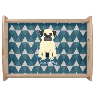 I love my Pug, Blue diamonds pattern Serving Tray