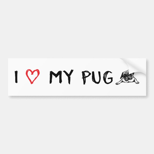 I Love My Pug Bumper Sticker (Front)