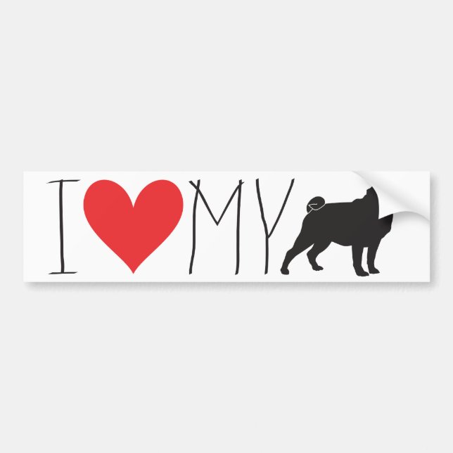 I Love My Pug Bumper Sticker (Front)