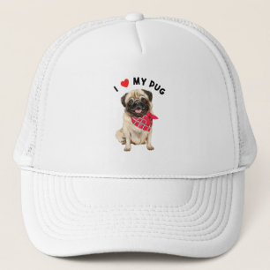 I Love My Pug Cute Pug Puppy Dog with Scarf Art Trucker Hat