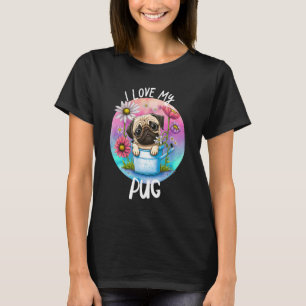 I Love My Pug Dog Mom Flowers Puppy Floral Cute Pa T-Shirt