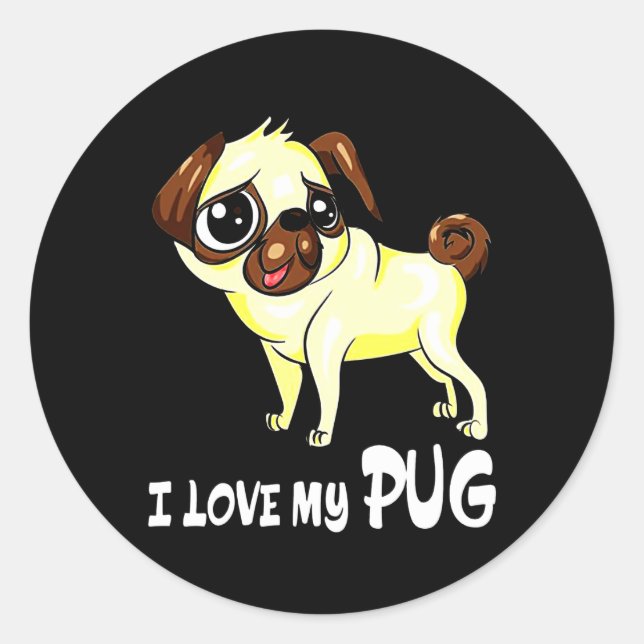I Love My Pug Funny Gift Classic Round Sticker (Front)