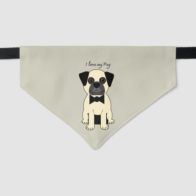 I Love My Pug Pet Bandana Collar (Front)