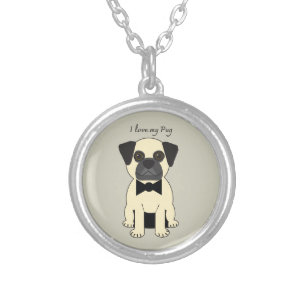 I Love My Pug Silver Plated Necklace