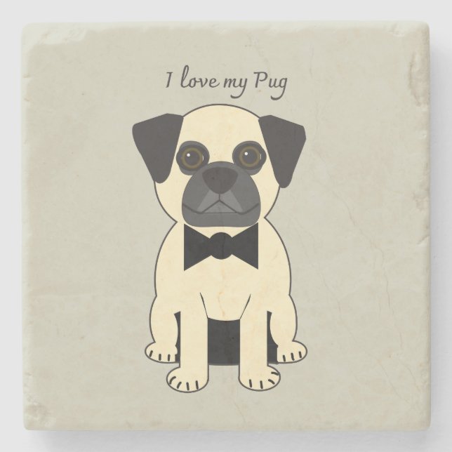 I Love My Pug Stone Coaster (Front)