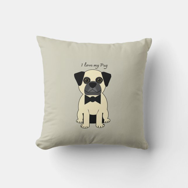 I Love My Pug Throw Pillow (Front)
