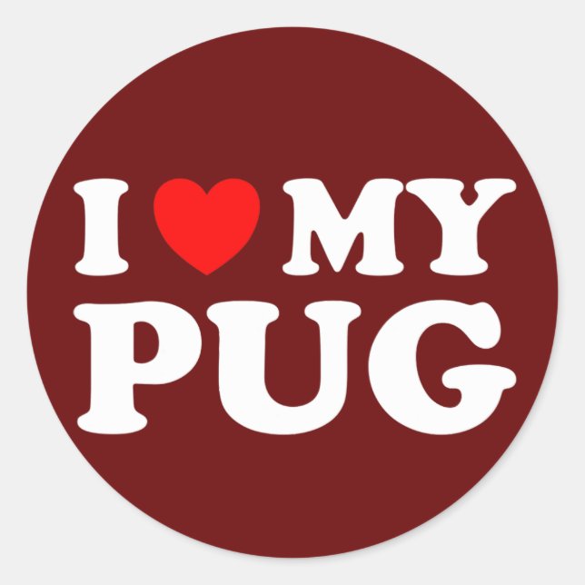 I Love My Pug With Red Heart Classic Round Sticker (Front)