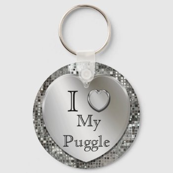 I Love My Puggle Heart Keychain by MetalShop at Zazzle