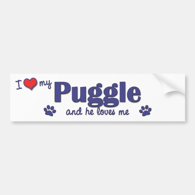 I Love My Puggle (Male Dog) Bumper Sticker (Front)