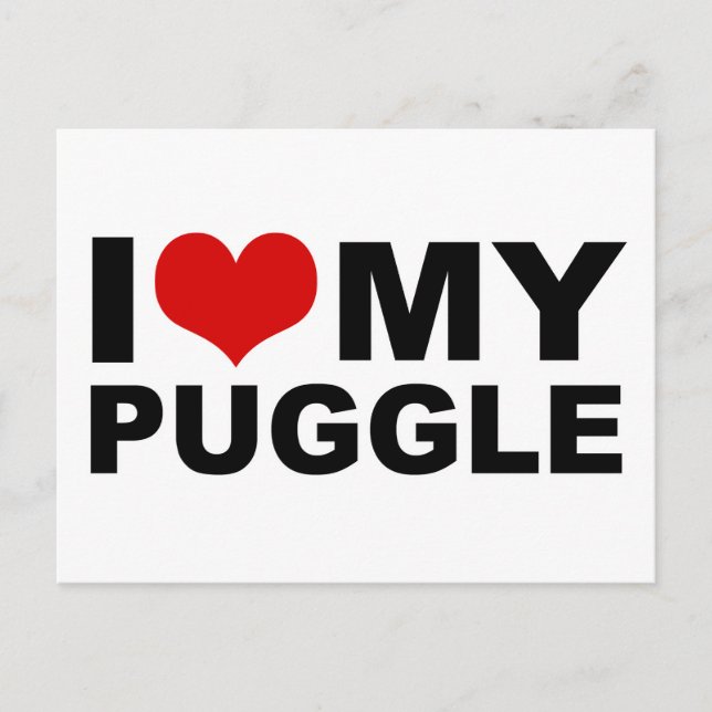I Love My Puggle Red Heart Postcard (Front)